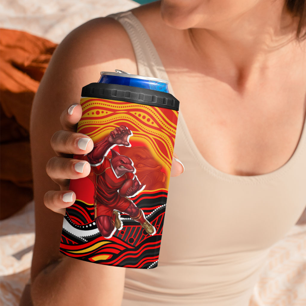 Personalized Redcliffe Dolphins 4 in 1 Can Cooler Tumbler Aboriginal Dot Art - Dreamtime Rugby Mascot