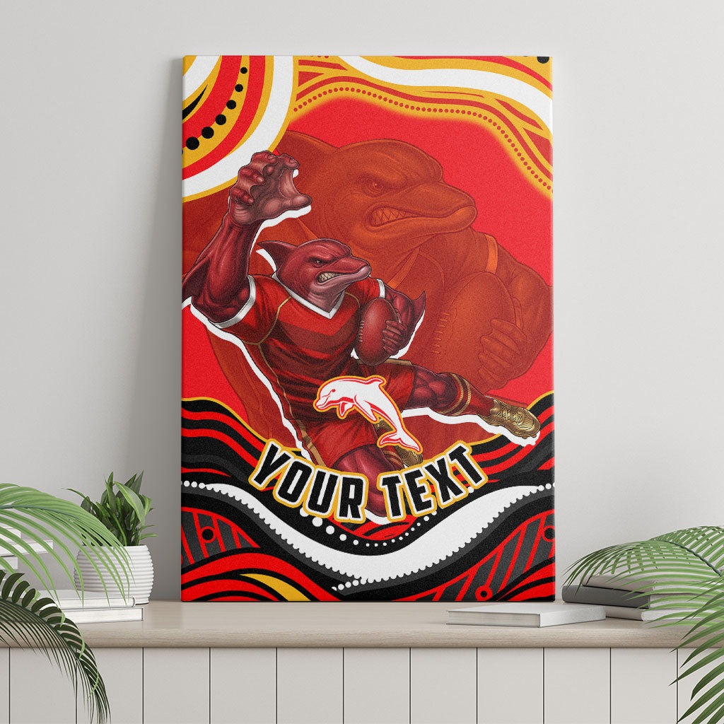 Personalized Redcliffe Dolphins Canvas Wall Art Aboriginal Dot Art - Dreamtime Rugby Mascot