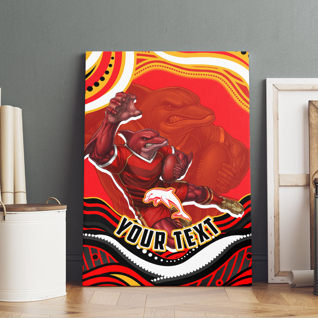 Personalized Redcliffe Dolphins Canvas Wall Art Aboriginal Dot Art - Dreamtime Rugby Mascot