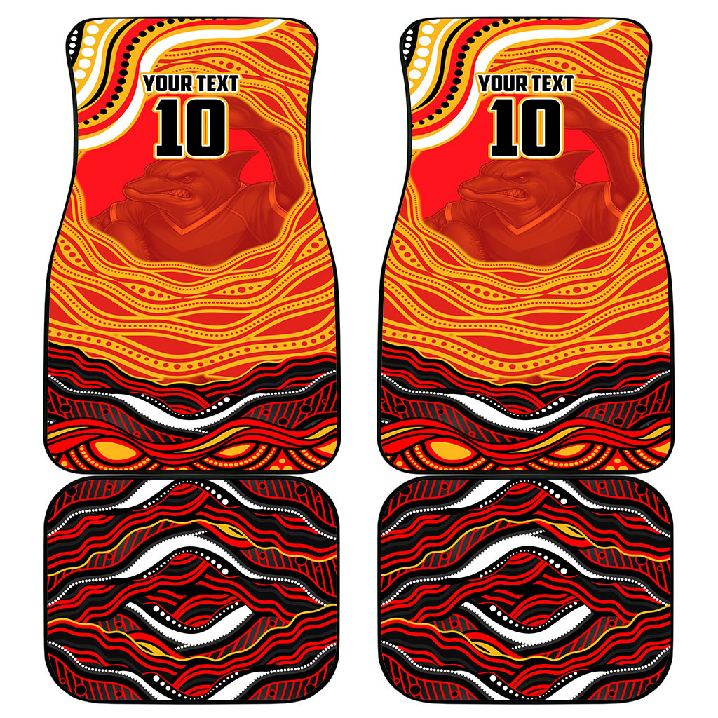 Personalized Redcliffe Dolphins Car Mats Aboriginal Dot Art - Dreamtime Rugby Mascot