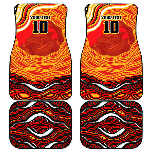 Personalized Redcliffe Dolphins Car Mats Aboriginal Dot Art - Dreamtime Rugby Mascot