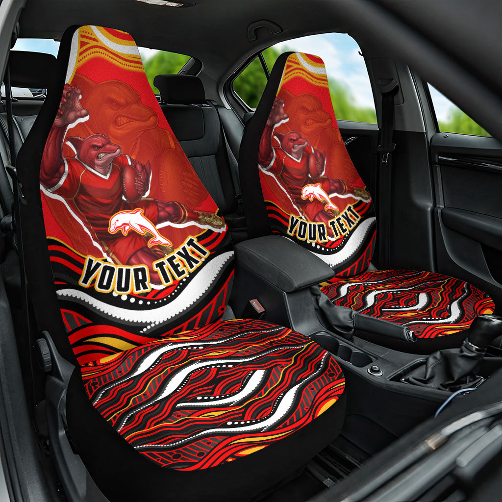 Personalized Redcliffe Dolphins Car Seat Cover Aboriginal Dot Art - Dreamtime Rugby Mascot