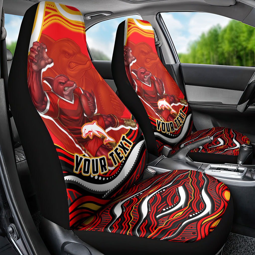 Personalized Redcliffe Dolphins Car Seat Cover Aboriginal Dot Art - Dreamtime Rugby Mascot