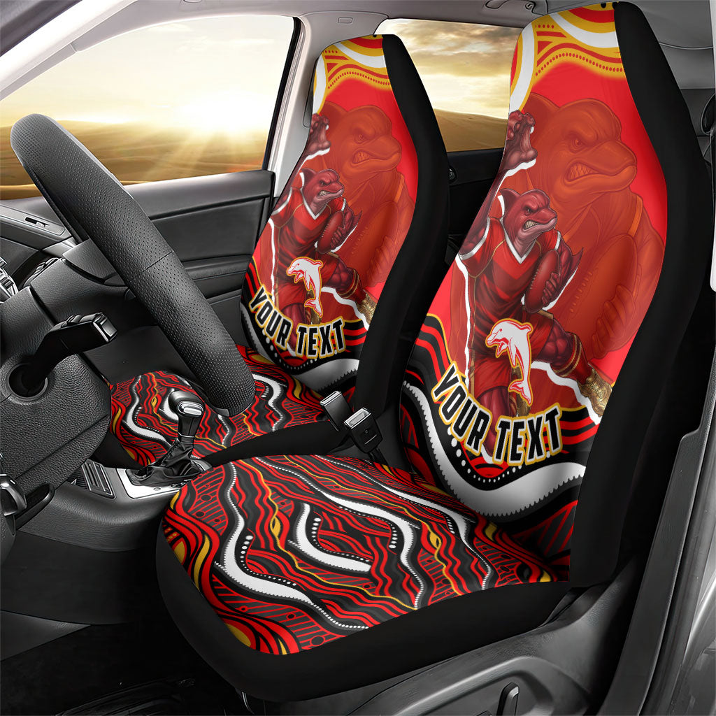 Personalized Redcliffe Dolphins Car Seat Cover Aboriginal Dot Art - Dreamtime Rugby Mascot