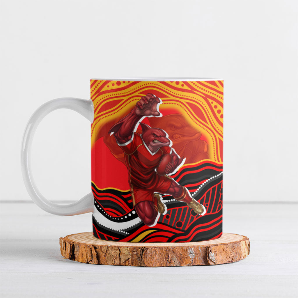Personalized Redcliffe Dolphins Ceramic Mug Aboriginal Dot Art - Dreamtime Rugby Mascot