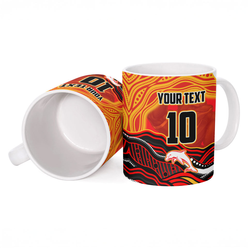 Personalized Redcliffe Dolphins Ceramic Mug Aboriginal Dot Art - Dreamtime Rugby Mascot