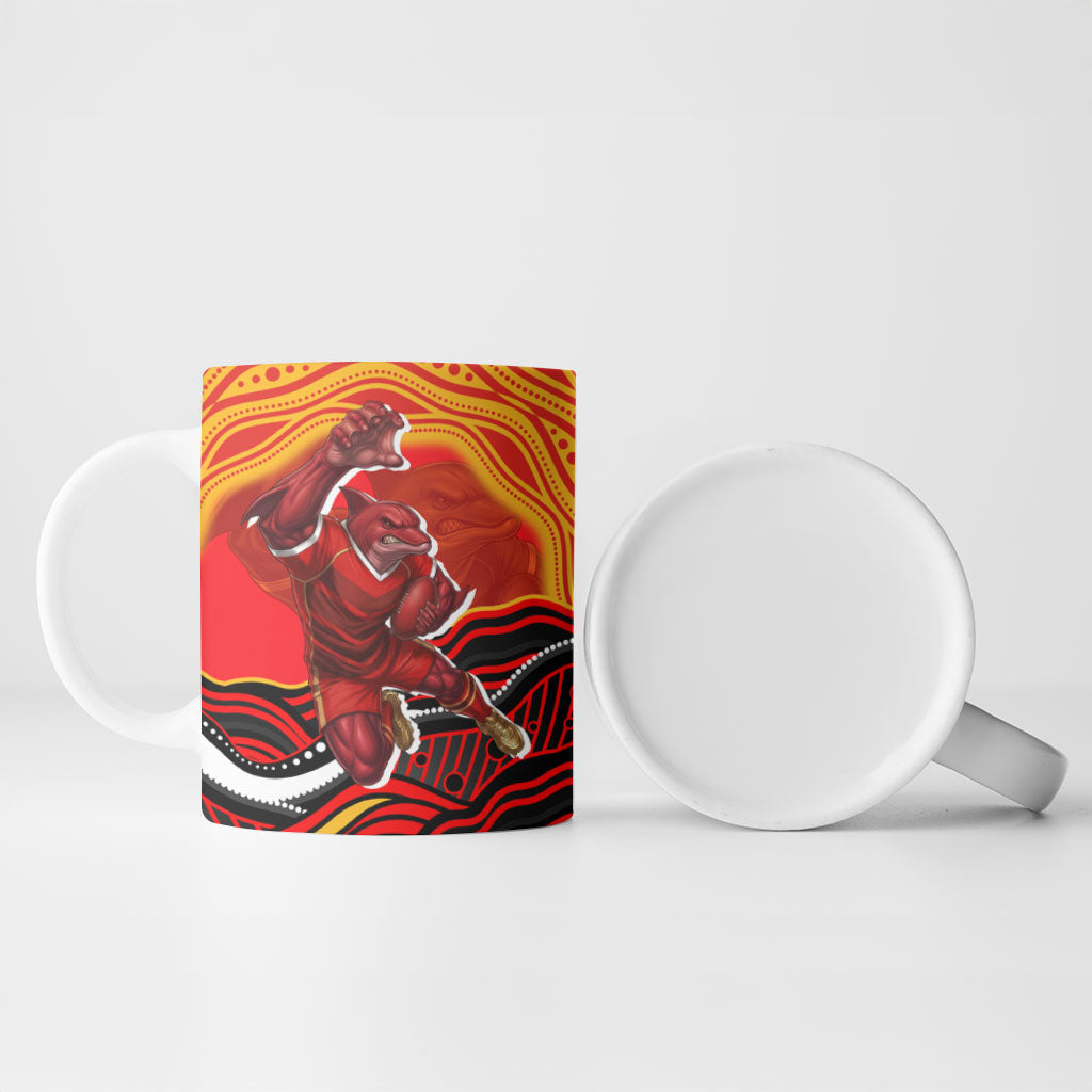 Personalized Redcliffe Dolphins Ceramic Mug Aboriginal Dot Art - Dreamtime Rugby Mascot