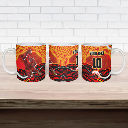 Personalized Redcliffe Dolphins Ceramic Mug Aboriginal Dot Art - Dreamtime Rugby Mascot