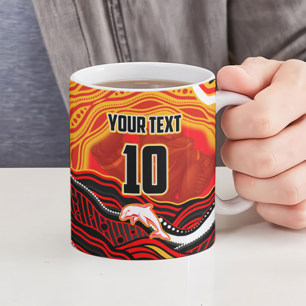 Personalized Redcliffe Dolphins Ceramic Mug Aboriginal Dot Art - Dreamtime Rugby Mascot