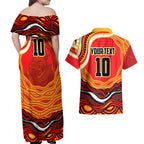 Personalized Redcliffe Dolphins Couples Matching Off Shoulder Maxi Dress and Hawaiian Shirt Aboriginal Dot Art - Dreamtime Rugby Mascot