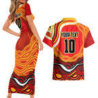 Personalized Redcliffe Dolphins Couples Matching Short Sleeve Bodycon Dress and Hawaiian Shirt Aboriginal Dot Art - Dreamtime Rugby Mascot
