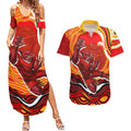 Personalized Redcliffe Dolphins Couples Matching Summer Maxi Dress and Hawaiian Shirt Aboriginal Dot Art - Dreamtime Rugby Mascot
