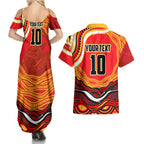Personalized Redcliffe Dolphins Couples Matching Summer Maxi Dress and Hawaiian Shirt Aboriginal Dot Art - Dreamtime Rugby Mascot