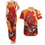 Personalized Redcliffe Dolphins Couples Matching Tank Maxi Dress and Hawaiian Shirt Aboriginal Dot Art - Dreamtime Rugby Mascot