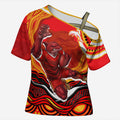 Personalized Redcliffe Dolphins Cross Shoulder Shirt Aboriginal Dot Art - Dreamtime Rugby Mascot