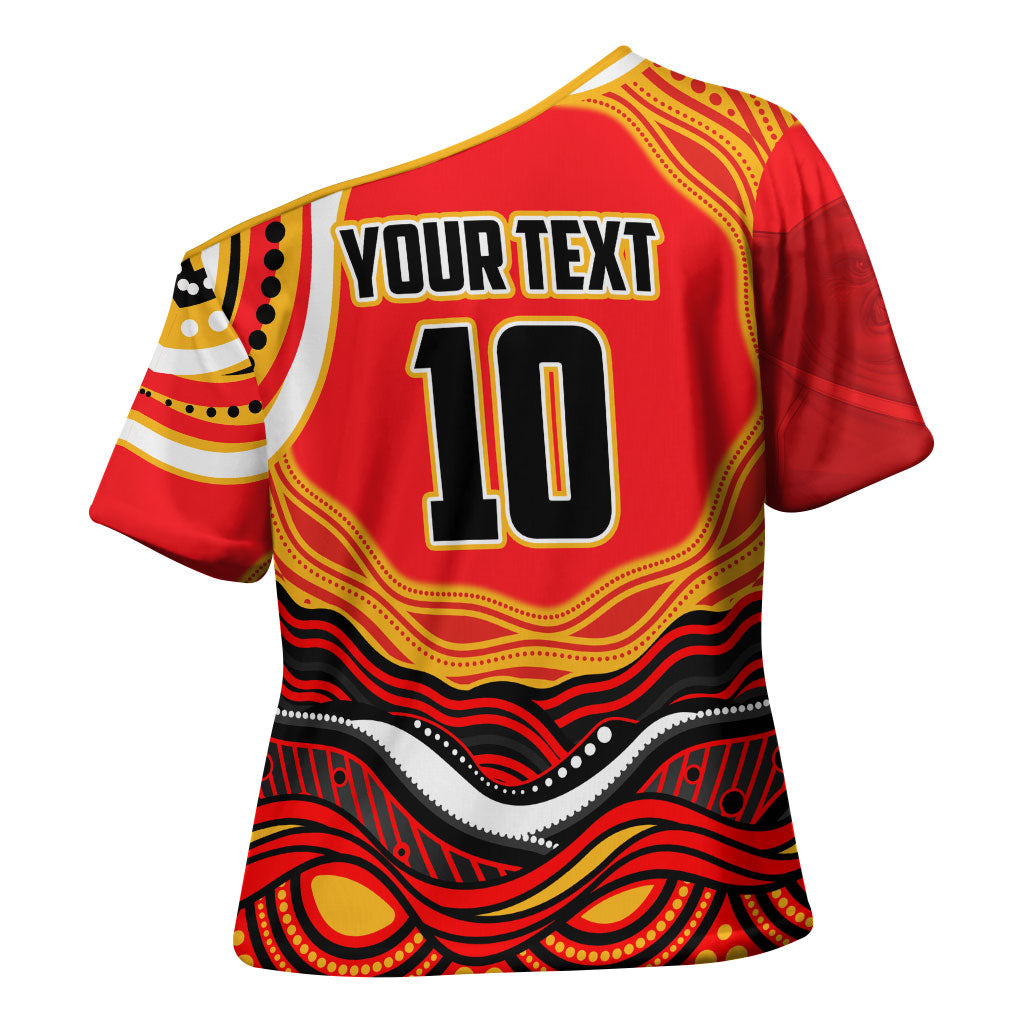 Personalized Redcliffe Dolphins Cross Shoulder Shirt Aboriginal Dot Art - Dreamtime Rugby Mascot