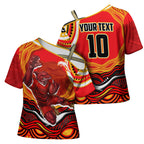 Personalized Redcliffe Dolphins Cross Shoulder Shirt Aboriginal Dot Art - Dreamtime Rugby Mascot