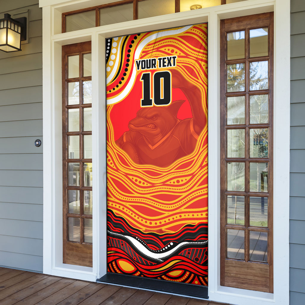 Personalized Redcliffe Dolphins Door Cover Aboriginal Dot Art - Dreamtime Rugby Mascot