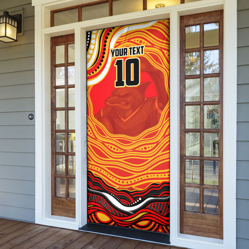 Personalized Redcliffe Dolphins Door Cover Aboriginal Dot Art - Dreamtime Rugby Mascot