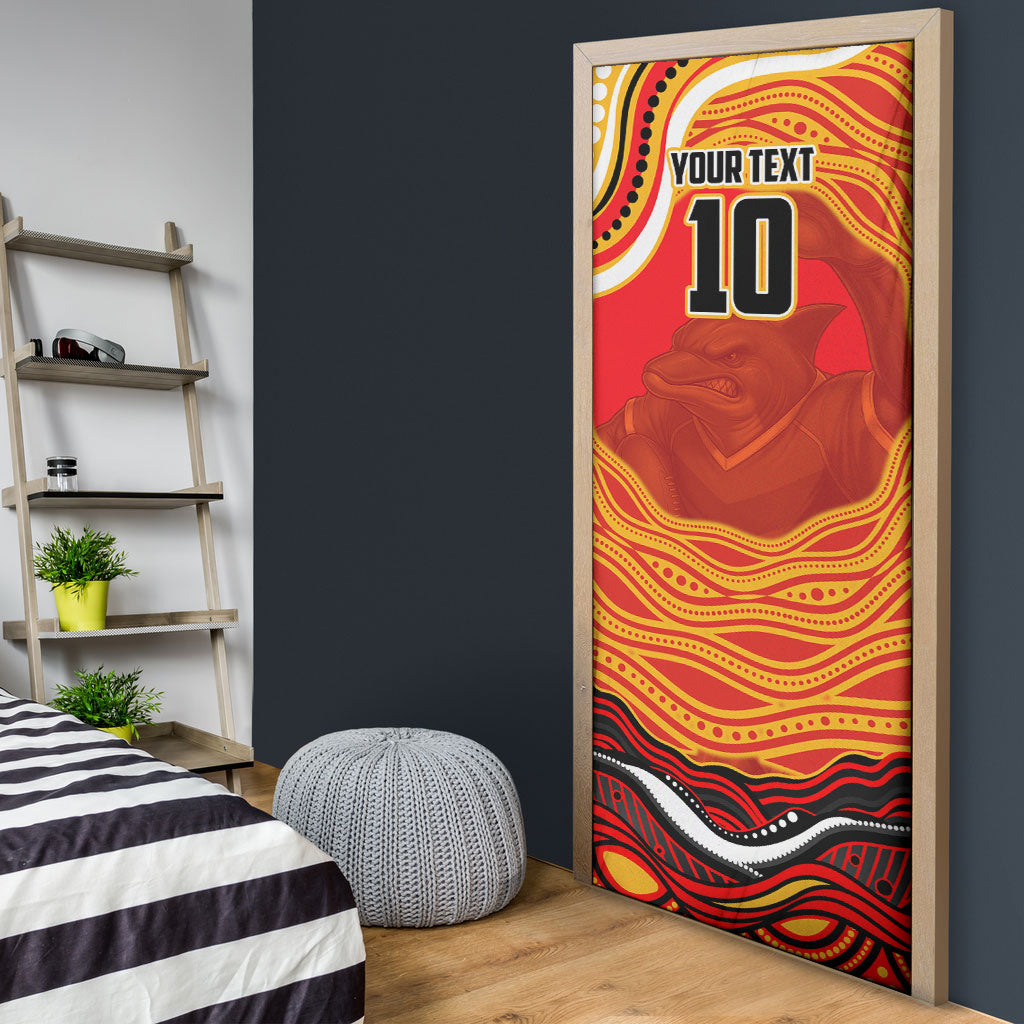 Personalized Redcliffe Dolphins Door Cover Aboriginal Dot Art - Dreamtime Rugby Mascot