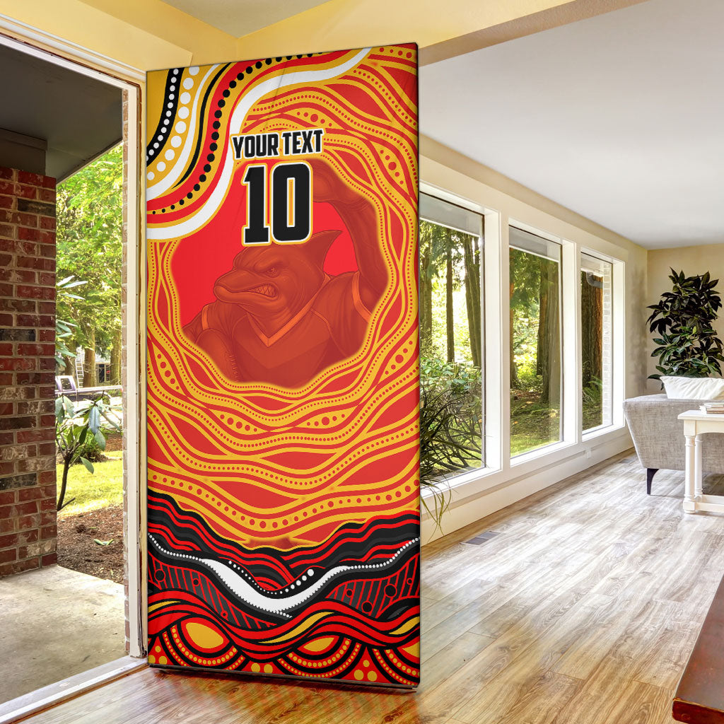 Personalized Redcliffe Dolphins Door Cover Aboriginal Dot Art - Dreamtime Rugby Mascot