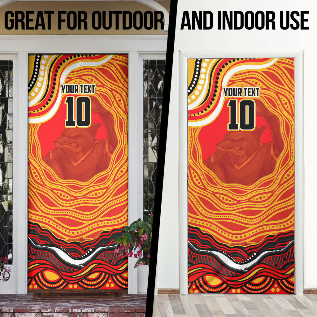 Personalized Redcliffe Dolphins Door Cover Aboriginal Dot Art - Dreamtime Rugby Mascot