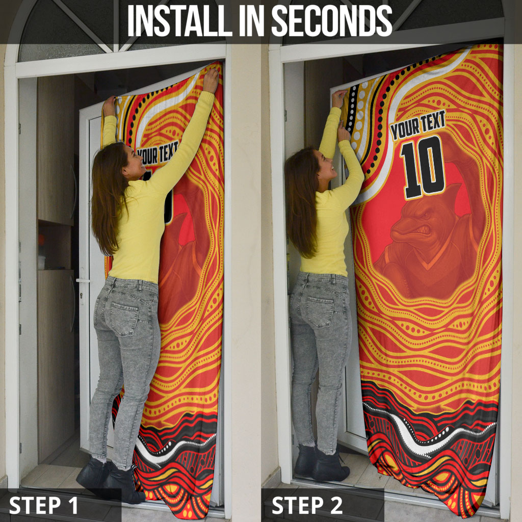 Personalized Redcliffe Dolphins Door Cover Aboriginal Dot Art - Dreamtime Rugby Mascot