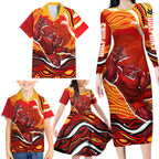 Personalized Redcliffe Dolphins Family Matching Long Sleeve Bodycon Dress and Hawaiian Shirt Aboriginal Dot Art - Dreamtime Rugby Mascot