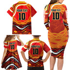 Personalized Redcliffe Dolphins Family Matching Long Sleeve Bodycon Dress and Hawaiian Shirt Aboriginal Dot Art - Dreamtime Rugby Mascot