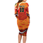 Personalized Redcliffe Dolphins Family Matching Long Sleeve Bodycon Dress and Hawaiian Shirt Aboriginal Dot Art - Dreamtime Rugby Mascot