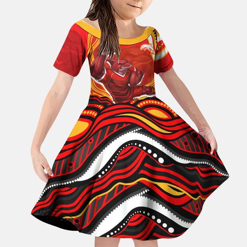 Personalized Redcliffe Dolphins Family Matching Mermaid Dress and Hawaiian Shirt Aboriginal Dot Art - Dreamtime Rugby Mascot