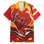 Personalized Redcliffe Dolphins Family Matching Off Shoulder Maxi Dress and Hawaiian Shirt Aboriginal Dot Art - Dreamtime Rugby Mascot
