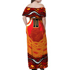 Personalized Redcliffe Dolphins Family Matching Off Shoulder Maxi Dress and Hawaiian Shirt Aboriginal Dot Art - Dreamtime Rugby Mascot