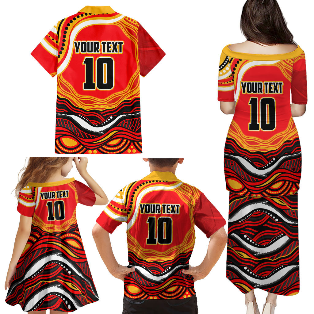 Personalized Redcliffe Dolphins Family Matching Puletasi and Hawaiian Shirt Aboriginal Dot Art - Dreamtime Rugby Mascot