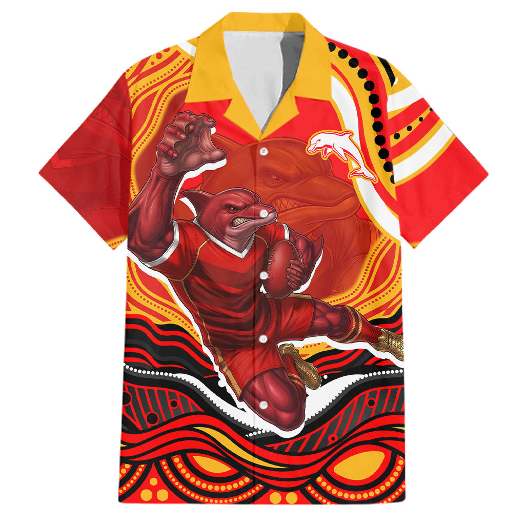 Personalized Redcliffe Dolphins Family Matching Puletasi and Hawaiian Shirt Aboriginal Dot Art - Dreamtime Rugby Mascot