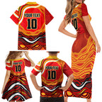 Personalized Redcliffe Dolphins Family Matching Short Sleeve Bodycon Dress and Hawaiian Shirt Aboriginal Dot Art - Dreamtime Rugby Mascot
