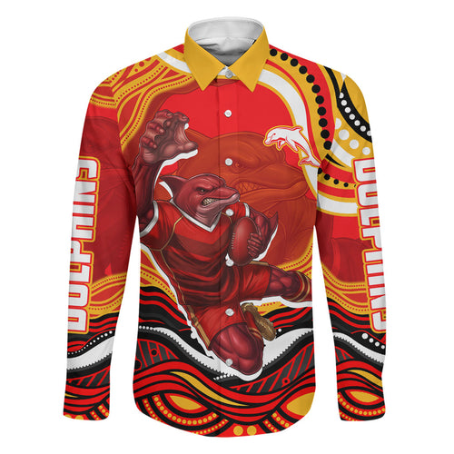 Personalized Redcliffe Dolphins Family Matching Short Sleeve Bodycon Dress and Hawaiian Shirt Aboriginal Dot Art - Dreamtime Rugby Mascot