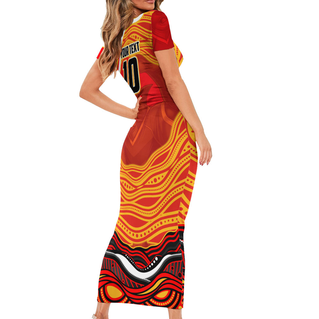 Personalized Redcliffe Dolphins Family Matching Short Sleeve Bodycon Dress and Hawaiian Shirt Aboriginal Dot Art - Dreamtime Rugby Mascot