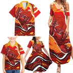 Personalized Redcliffe Dolphins Family Matching Summer Maxi Dress and Hawaiian Shirt Aboriginal Dot Art - Dreamtime Rugby Mascot