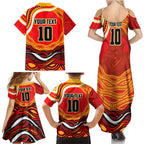 Personalized Redcliffe Dolphins Family Matching Summer Maxi Dress and Hawaiian Shirt Aboriginal Dot Art - Dreamtime Rugby Mascot
