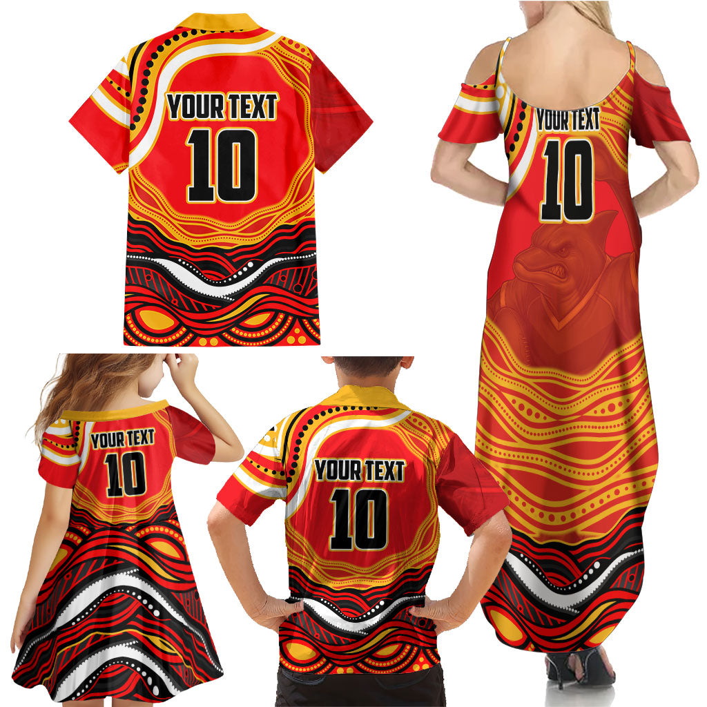 Personalized Redcliffe Dolphins Family Matching Summer Maxi Dress and Hawaiian Shirt Aboriginal Dot Art - Dreamtime Rugby Mascot