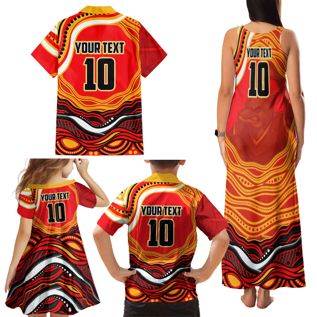 Personalized Redcliffe Dolphins Family Matching Tank Maxi Dress and Hawaiian Shirt Aboriginal Dot Art - Dreamtime Rugby Mascot
