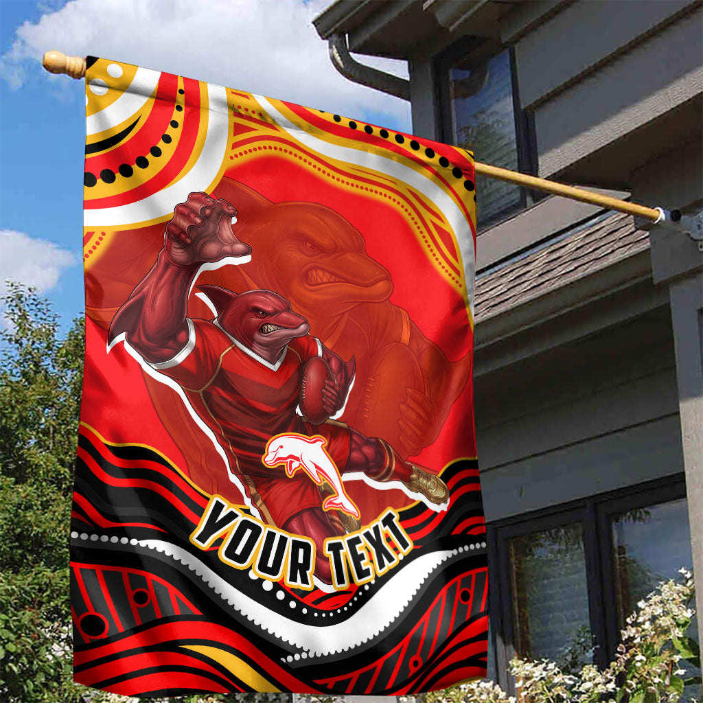 Personalized Redcliffe Dolphins Garden Flag Aboriginal Dot Art - Dreamtime Rugby Mascot