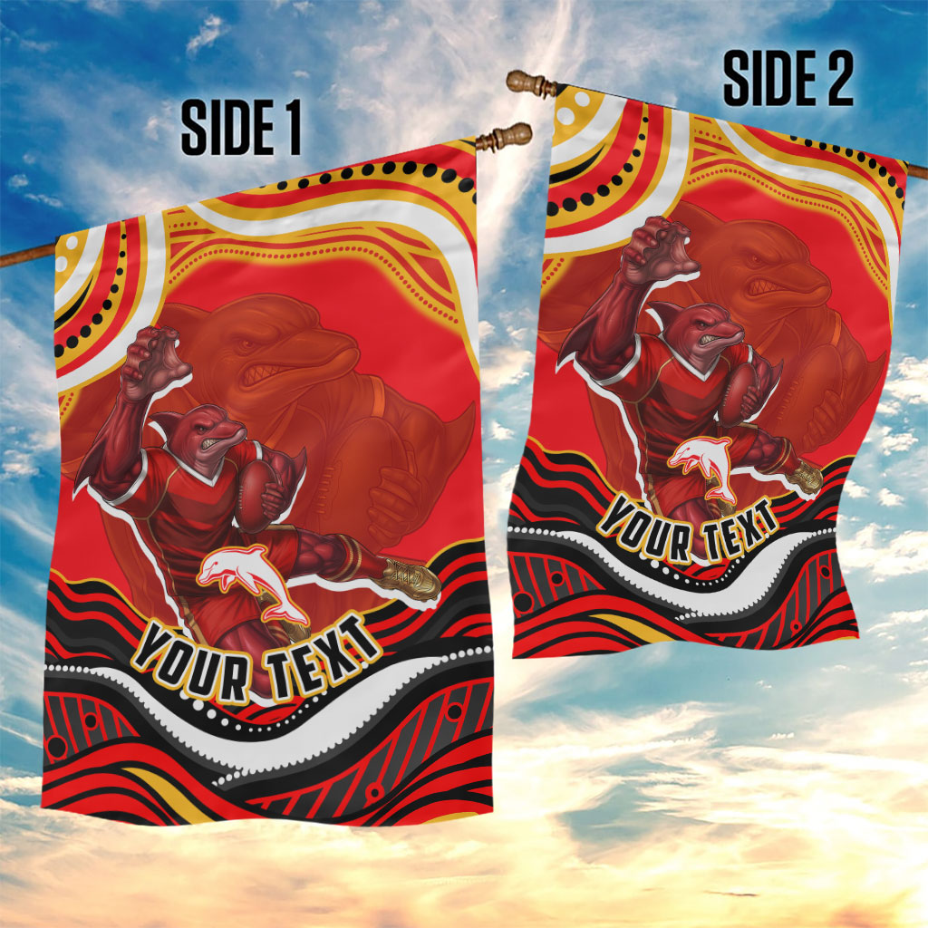 Personalized Redcliffe Dolphins Garden Flag Aboriginal Dot Art - Dreamtime Rugby Mascot