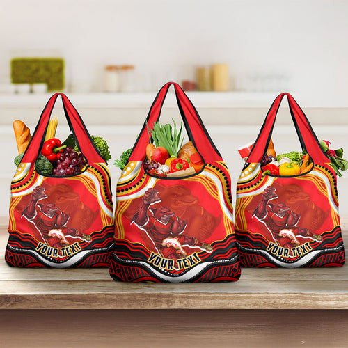 Personalized Redcliffe Dolphins Grocery Bag Aboriginal Dot Art - Dreamtime Rugby Mascot