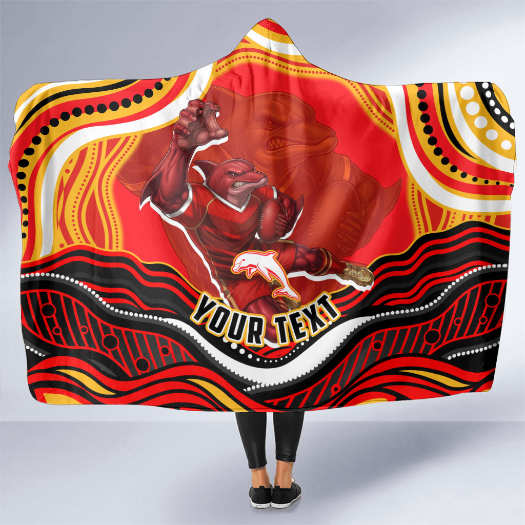 Personalized Redcliffe Dolphins Hooded Blanket Aboriginal Dot Art - Dreamtime Rugby Mascot