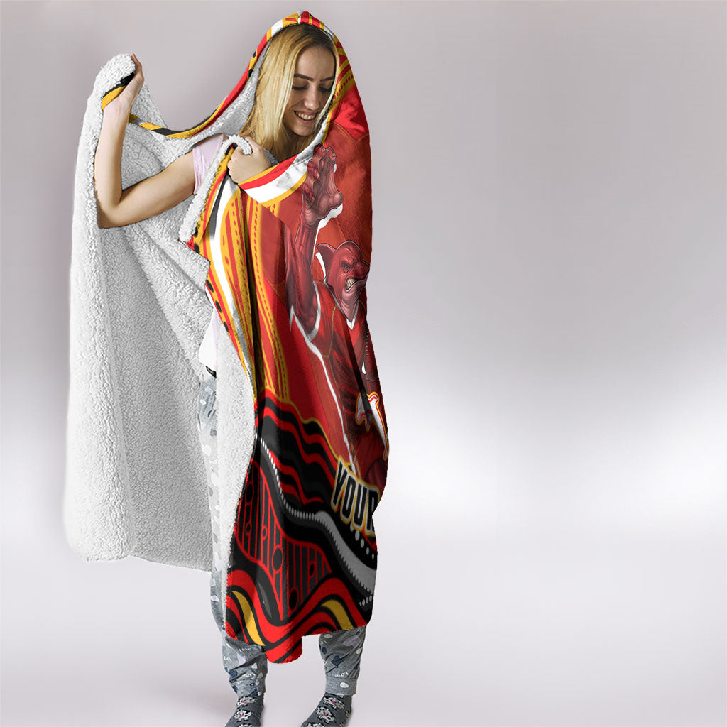 Personalized Redcliffe Dolphins Hooded Blanket Aboriginal Dot Art - Dreamtime Rugby Mascot