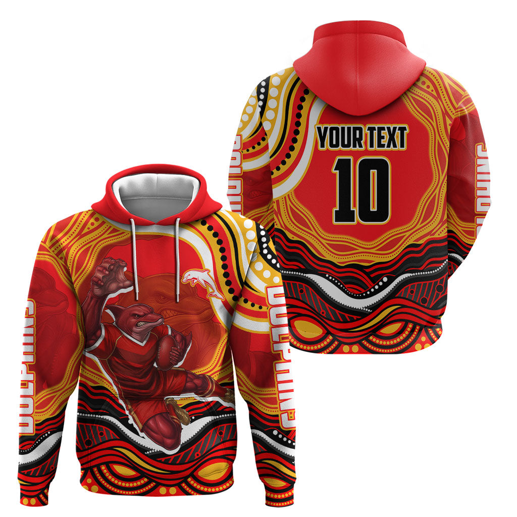 Personalized Redcliffe Dolphins Hoodie Aboriginal Dot Art - Dreamtime Rugby Mascot
