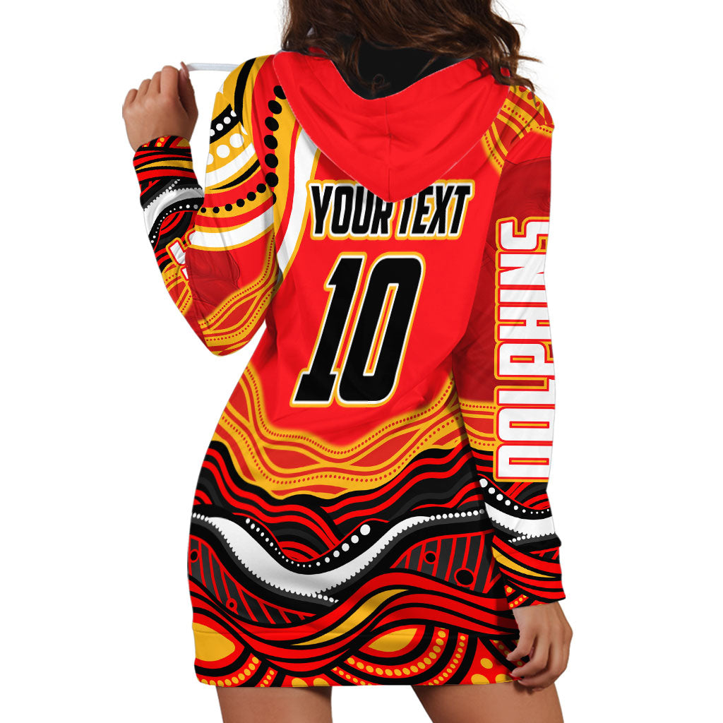 Personalized Redcliffe Dolphins Hoodie Dress Aboriginal Dot Art - Dreamtime Rugby Mascot