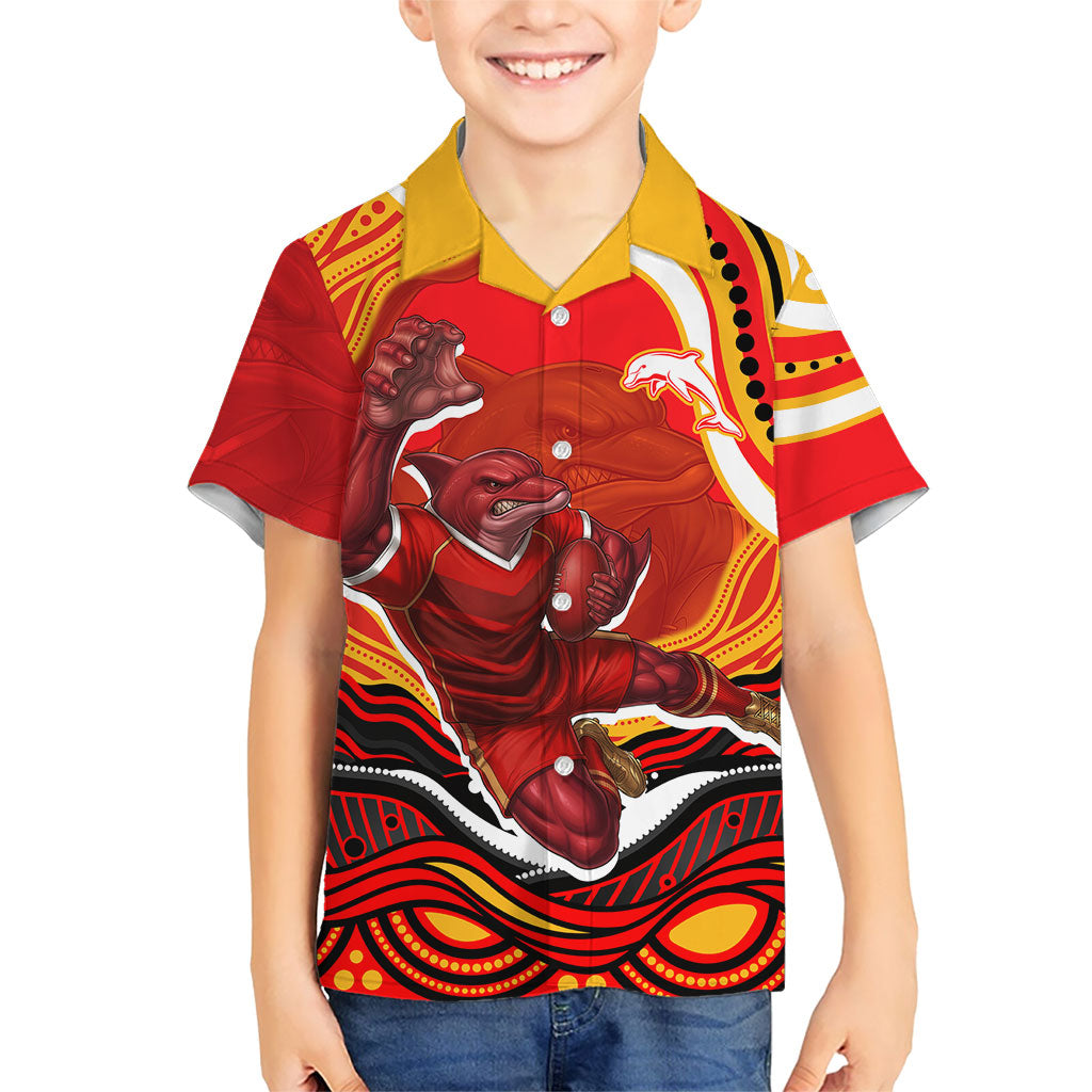 Personalized Redcliffe Dolphins Kid Hawaiian Shirt Aboriginal Dot Art - Dreamtime Rugby Mascot